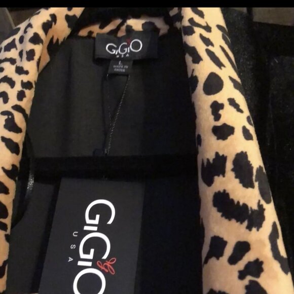 gigio Womens‎ Velvet Duster Cardigan With Leopard Trim kimono with pockets maxi - Picture 2 of 4